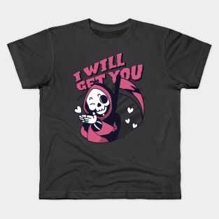 Cute Grim Reaper Halloween Kawaii Skull - I Will Get You Kids T-Shirt